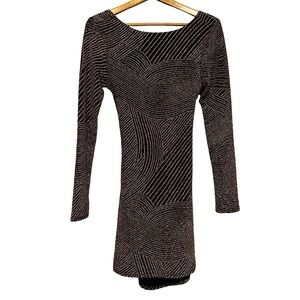 Altar’d State Brown Gold Metallic Form Fitting Mini Dress Large Long Sleeve